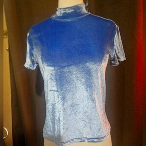 Stylish Blue Velvet Short Sleeve Top